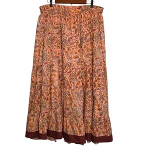 Shae Floral Prairie Boho Casual Tiered Maxi Skirt Sz XXL